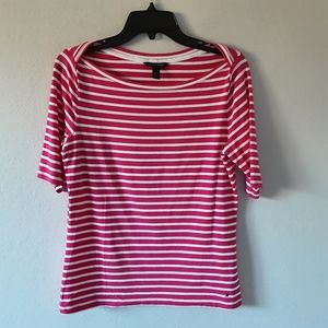 Tommy Hilfiger Pink and White Stiped Women's Shirt - Medium.